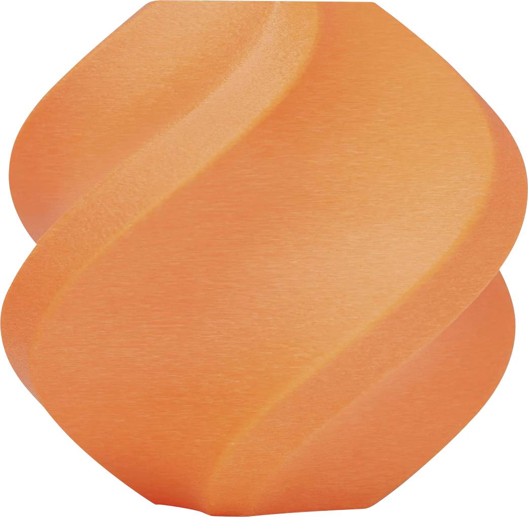 Orange geometrische Skulptur mit geschwungenen Linien.