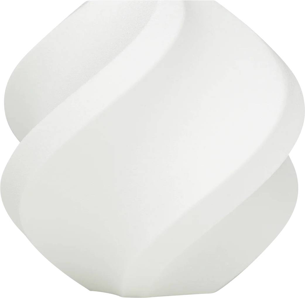 Weiße, spiralförmige Vase mit glatter Oberfläche.