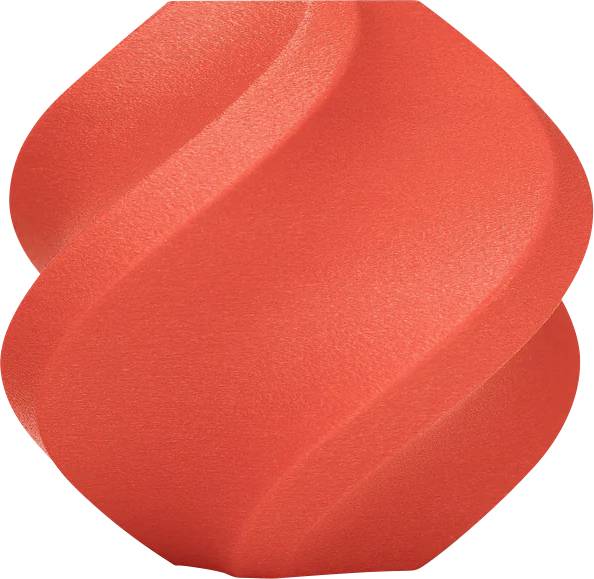 Eine rote, spiralähnliche 3D-Form mit glatter Oberfläche, die an eine gedrehte Struktur erinnert.