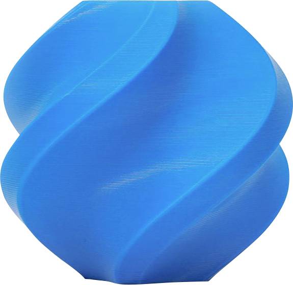 Ein leuchtend blaues, spiraliges 3D-Objekt mit glatter Oberfläche. Es hat eine verdrehte Form, die einer Spirale ähnelt.