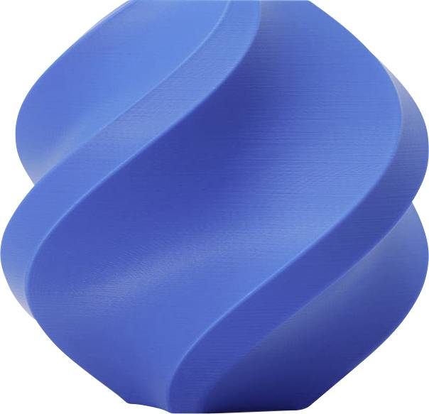 Blaue, spiralförmige Plastikoberfläche mit geschwungenem Design, wirkt modern und künstlerisch.