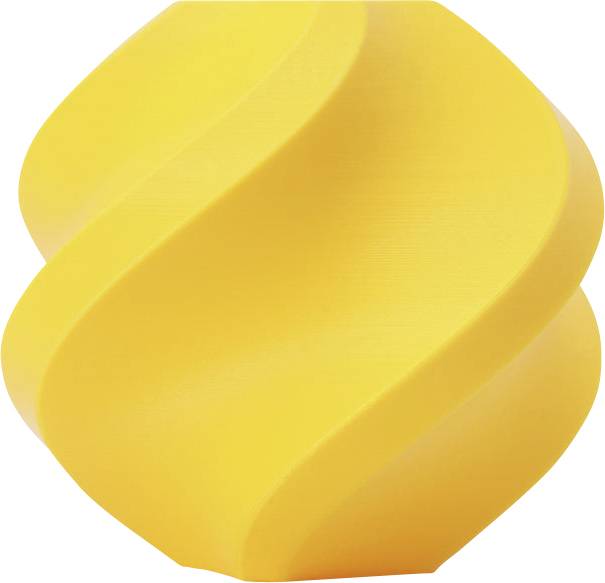 Gelbes, spiralförmiges 3D-Objekt mit geschwungenen Kanten, das einem verdrehten Zylinder ähnelt.