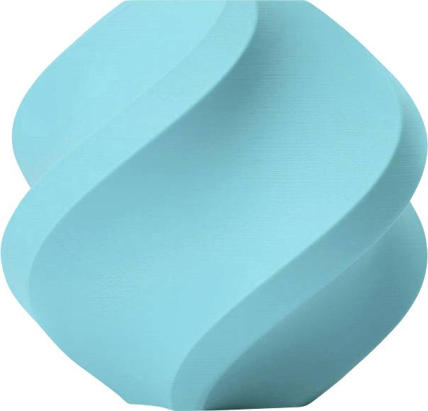 Eine türkisfarbene Spiralform mit glatter Oberfläche, die ein modernes Design oder Logo darstellen könnte.