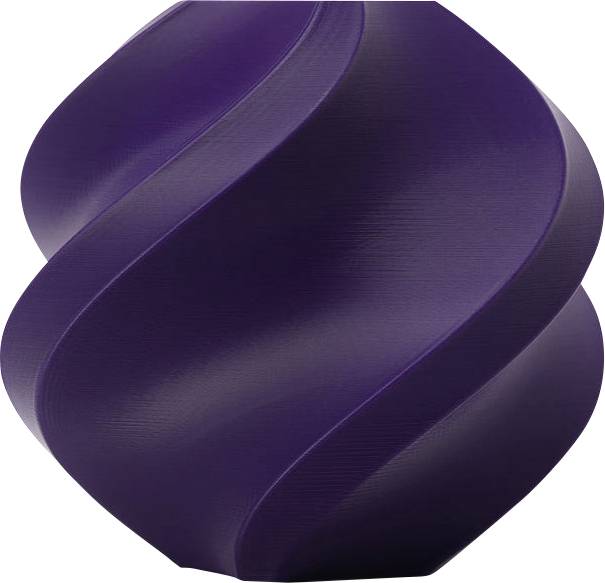 Ein dunkelviolettes spiralförmiges 3D-Objekt mit glatten, geschwungenen Linien, das ein Gefühl von Bewegung und Eleganz vermittelt.