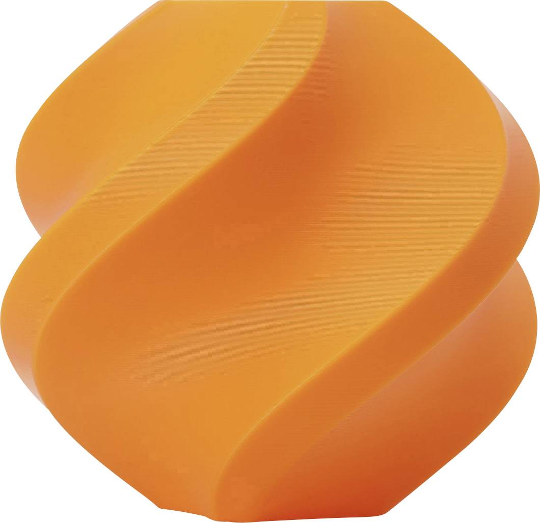 Orange, gedrehtes, spiralförmiges Objekt, das einer modernen Skulptur gleicht.