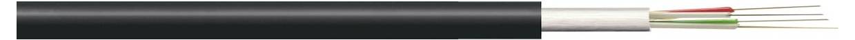 Ein schwarzes Kabel mit freigelegten Enden, die drei Drähte zeigen: weiß, rot und grün.