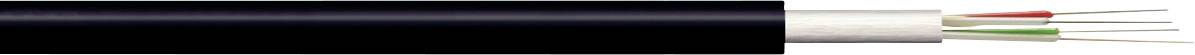 Ein schwarzes Koaxialkabel mit freiliegenden Drähten: rot, grün und weiß.