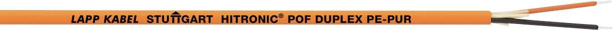 Ein orangefarbenes Kabel mit der Beschriftung 'LAPP KABEL STUTTGART HITRONIC PCF DUPLEX P-IMR'. Das Kabel hat zwei freiliegende Innenleitungen, eine schwarze und eine orangefarbene.