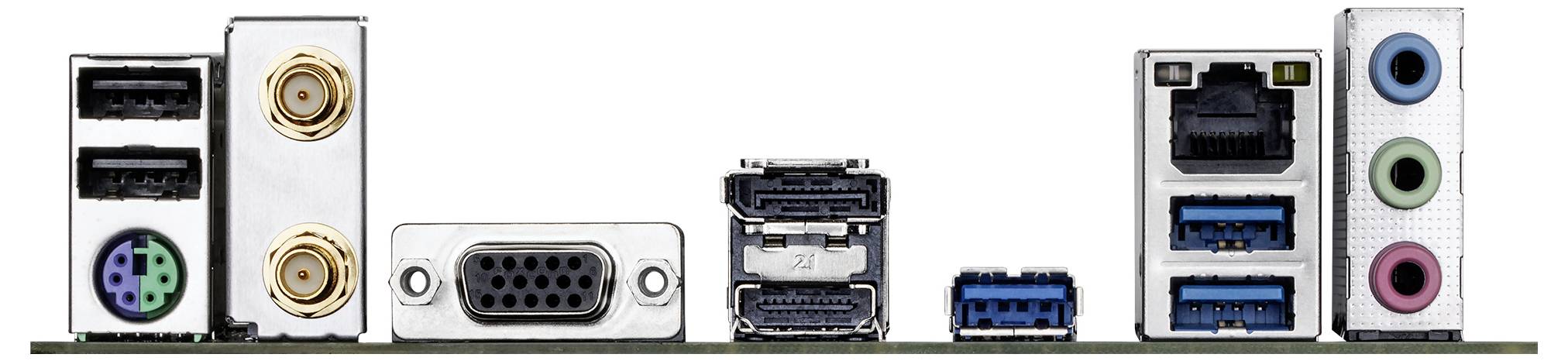 Mehrere Computeranschlüsse: USB, HDMI, VGA, Ethernet und Audio-Buchsen. Sie dienen zur Verbindung und Kommunikation mit Peripheriegeräten.