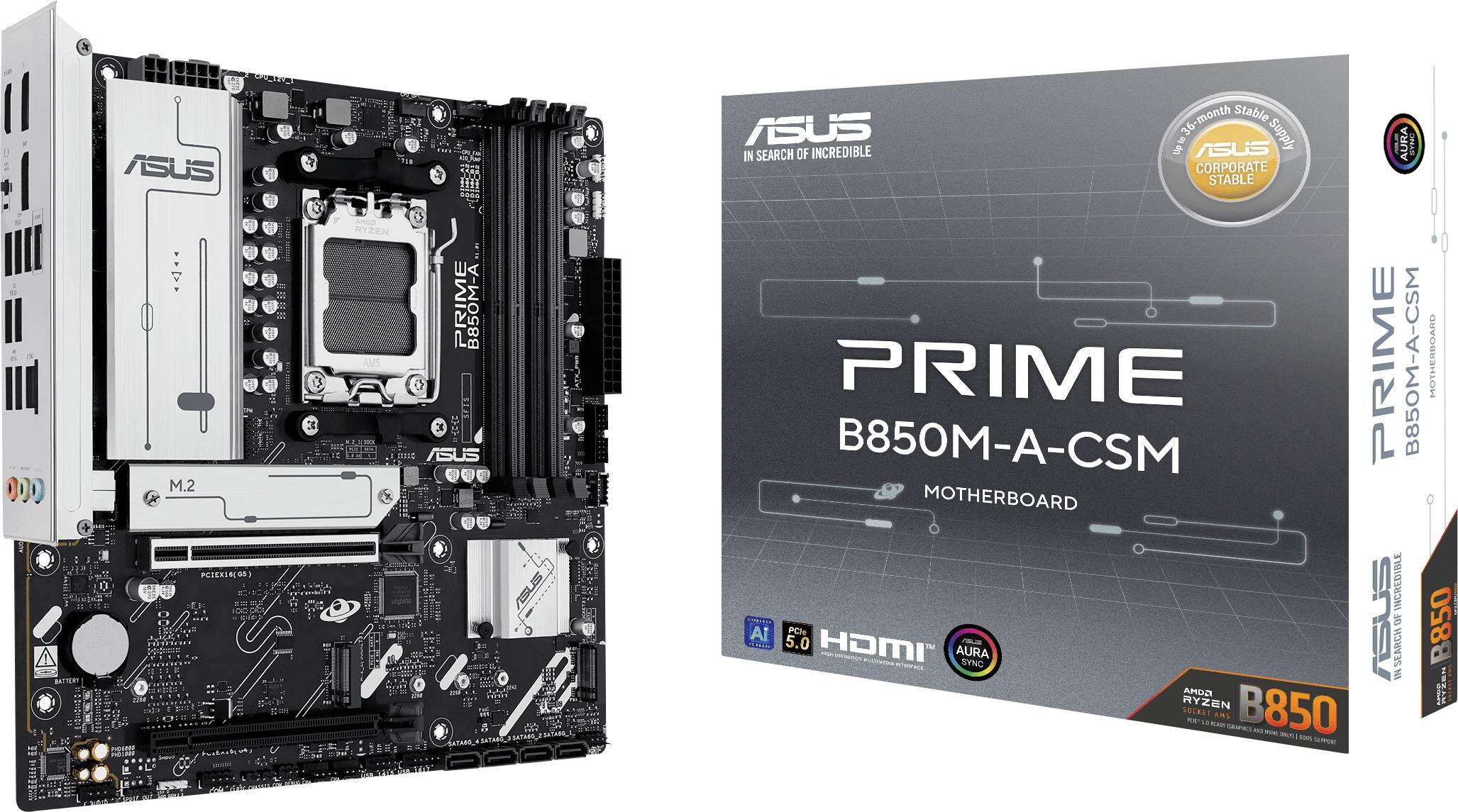 Asus PRIME B850M-A-CSM Mainboard Sockel (PC) AMD® AM5 Formfaktor (Details) Micro-ATX Mainboard-Chipsatz AMD® B850