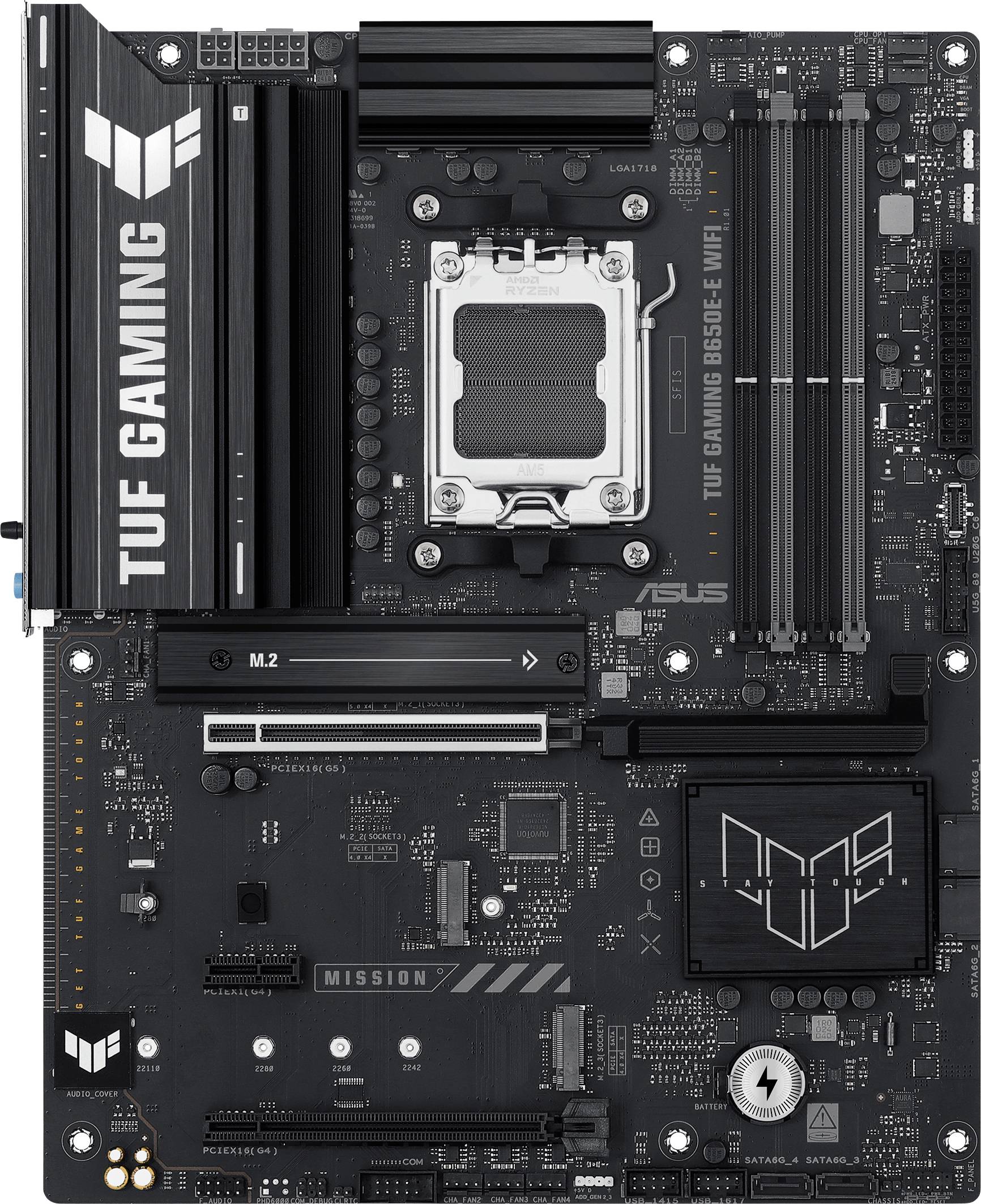 Motherboard TUF Gaming Z690-Plus WiFi mit PCIe-Steckplätzen, RAM-Slots und CPU-Sockel, geeignet für leistungsstarke Gaming-PCs.