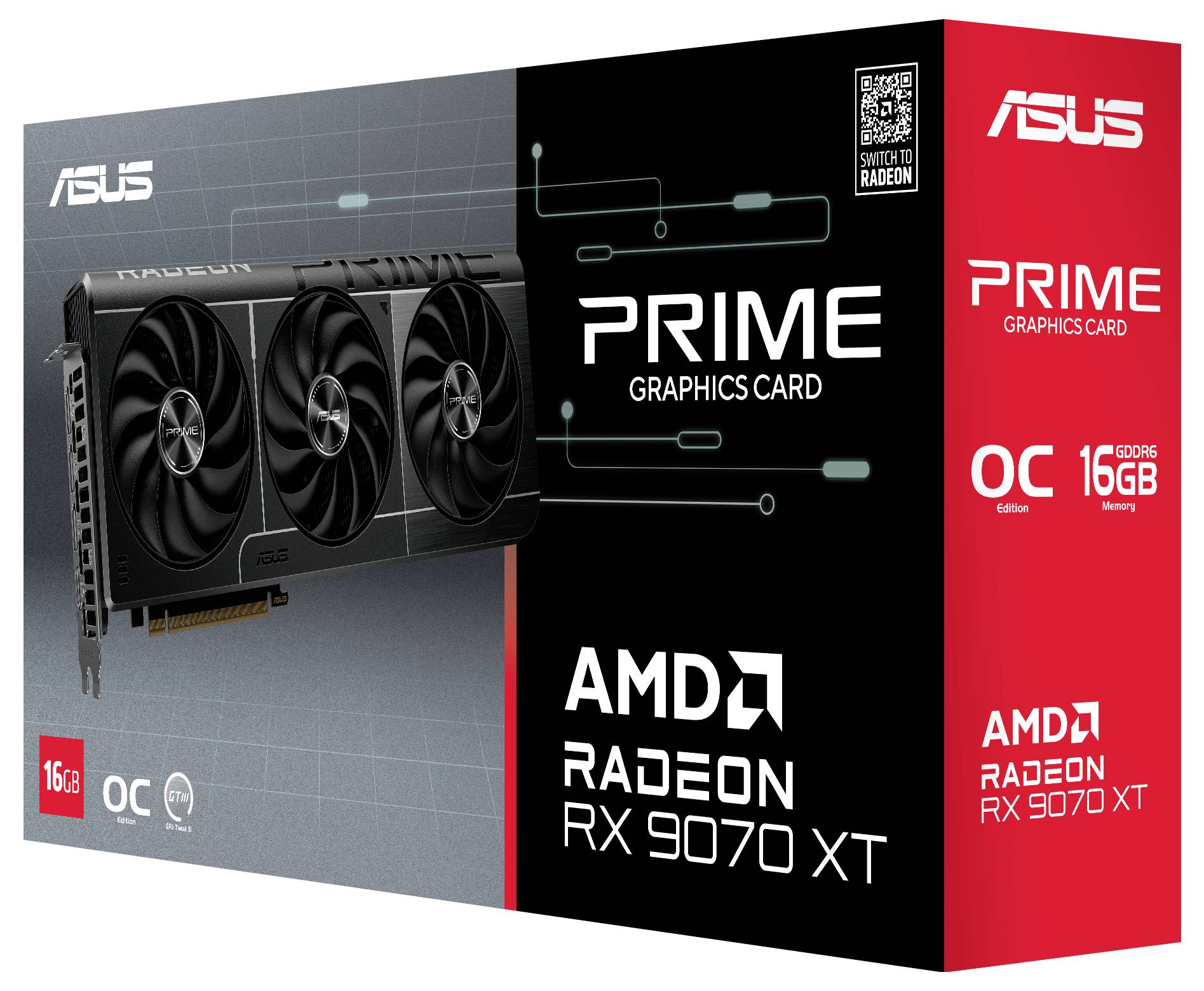 ASUS PRIME AMD Radeon RX 9070 XT Grafikkarte Verpackung, OC Edition, 16 GB GDDR6.