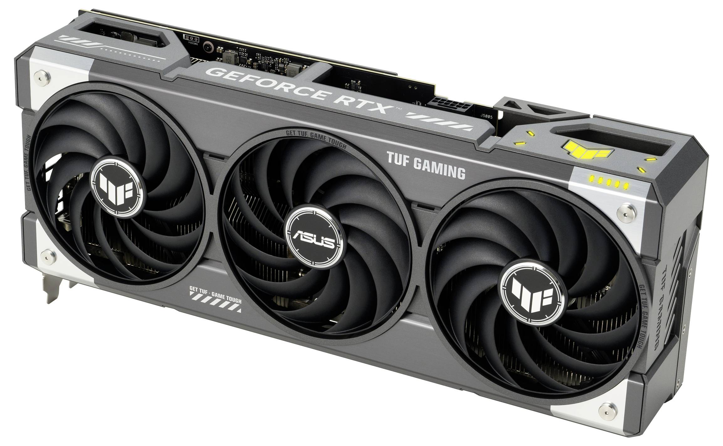 Grafikkarte Asus TUF Gaming GeForce RTX mit drei Lüftern.