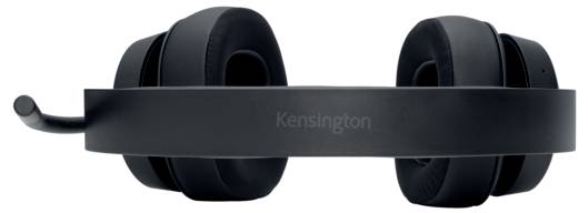 Schwarzer Kensington-Kopfhörer mit Mikrofon, frontal dargestellt.