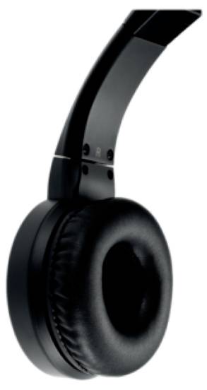 Schwarzer, kabelloser Kopfhörer von der Seite, mit gepolstertem Ohrschutz und verstellbarem Bügel, vor weißem Hintergrund.