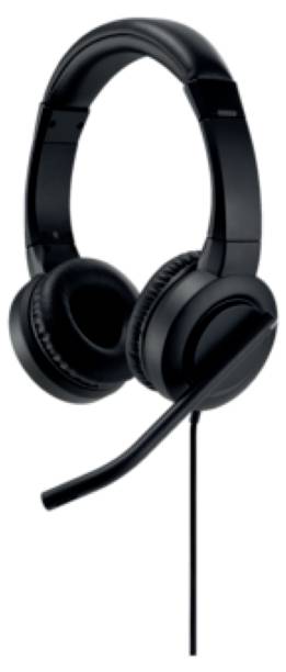 Schwarzer Over-Ear-Kopfhörer mit integriertem Mikrofon und Kabel, geeignet für Telefonate oder PC-Nutzung.