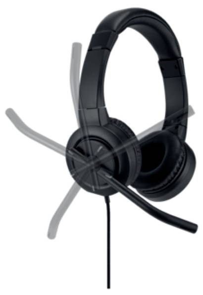 Kopfhörer mit verstellbarem Mikrofon, das mehrere Positionen einnimmt.