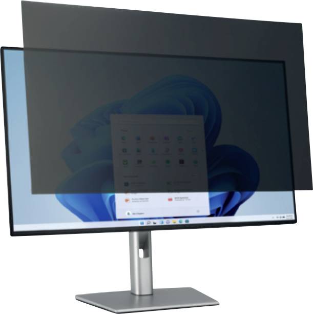 Ein Computerbildschirm mit einem Blickschutzfilter, der den Inhalt seitlich unsichtbar macht. Auf dem Bildschirm ist Windows zu sehen.
