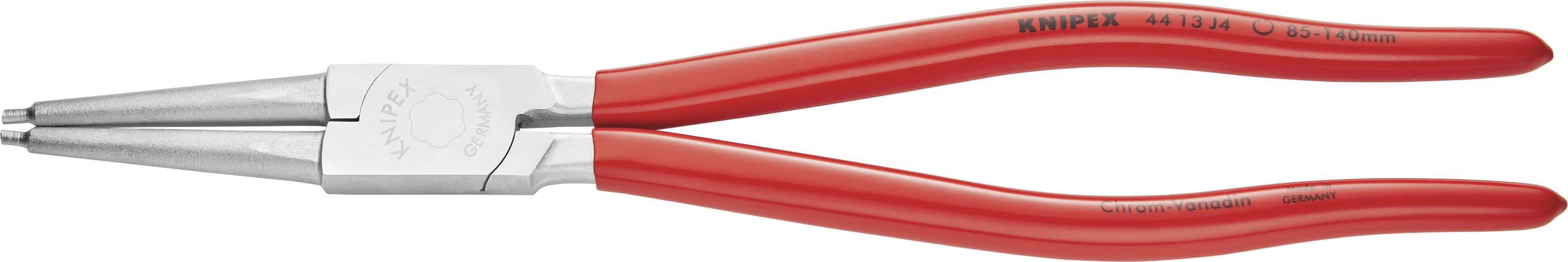 Eine rote Zange mit zwei runden Spitzen, die zum Greifen oder Biegen von Draht verwendet wird.