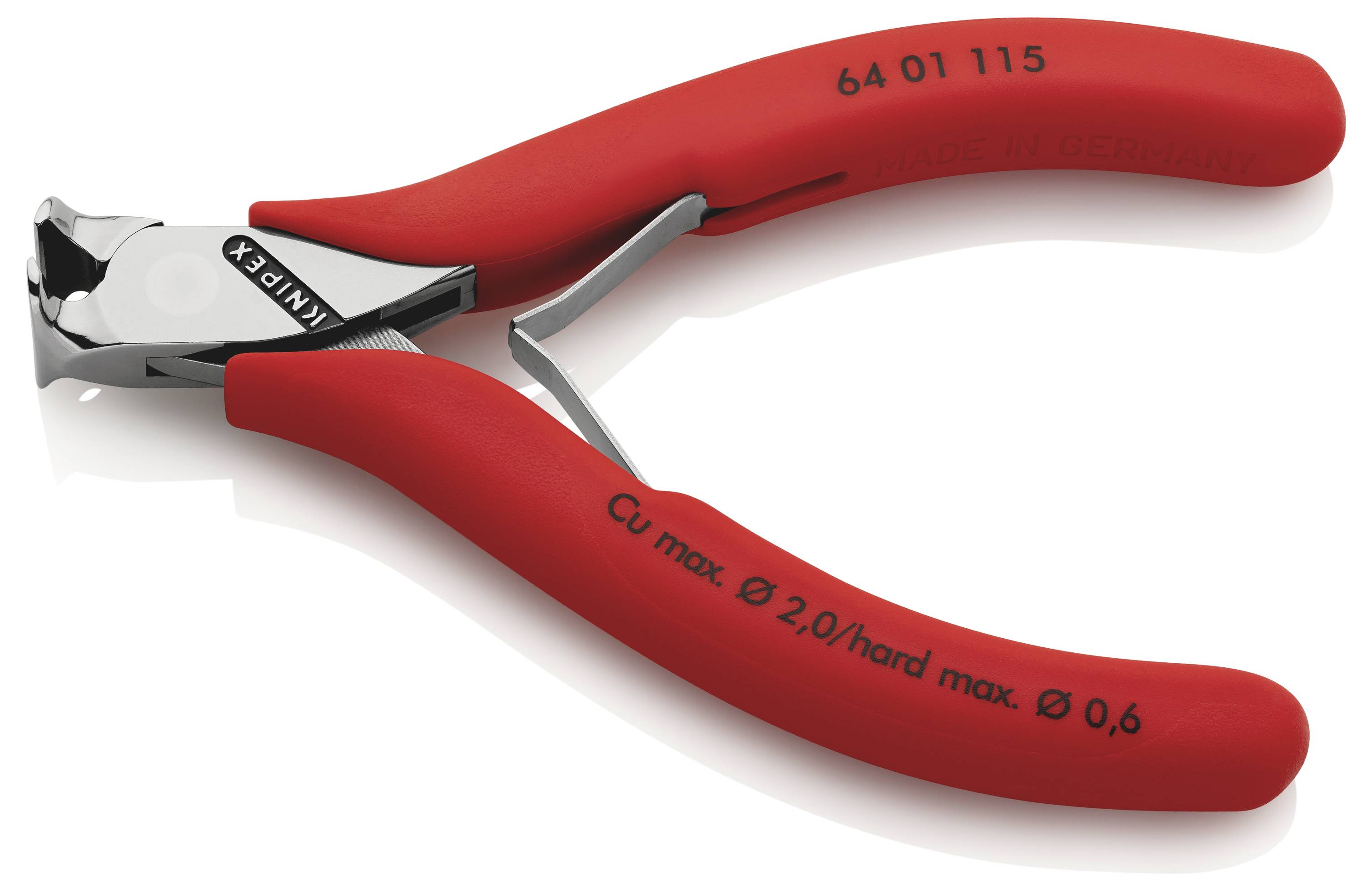 Eine rote Drahtschneiderzange mit glänzenden metallischen Schneidekanten, geeignet für maximalen Durchmesser von 2,0 mm.