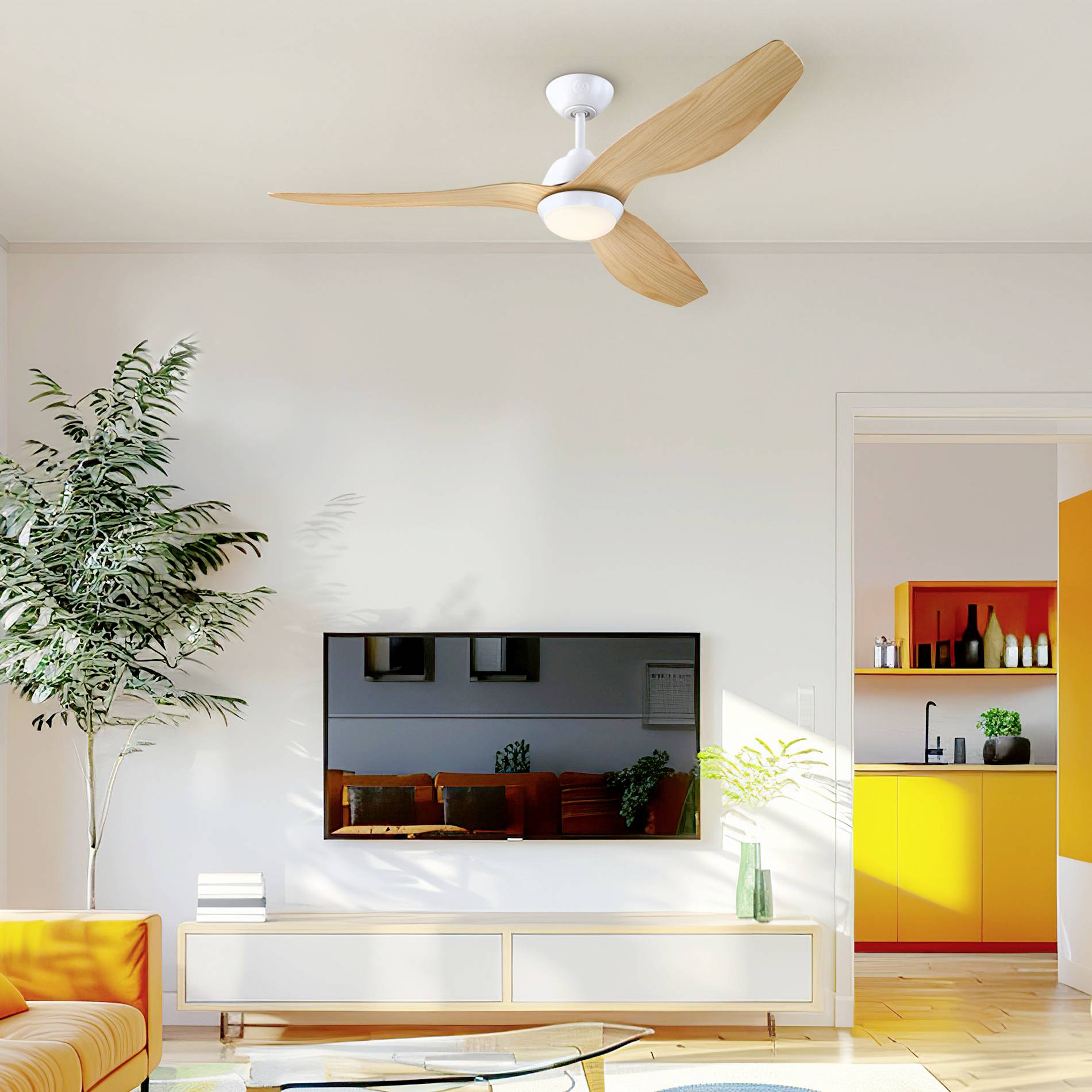 Westinghouse Magnolia Deckenventilator 29W (Ø x H) 132cm x 34.7cm Weiß mit Fernbedienung, mit Beleuchtung