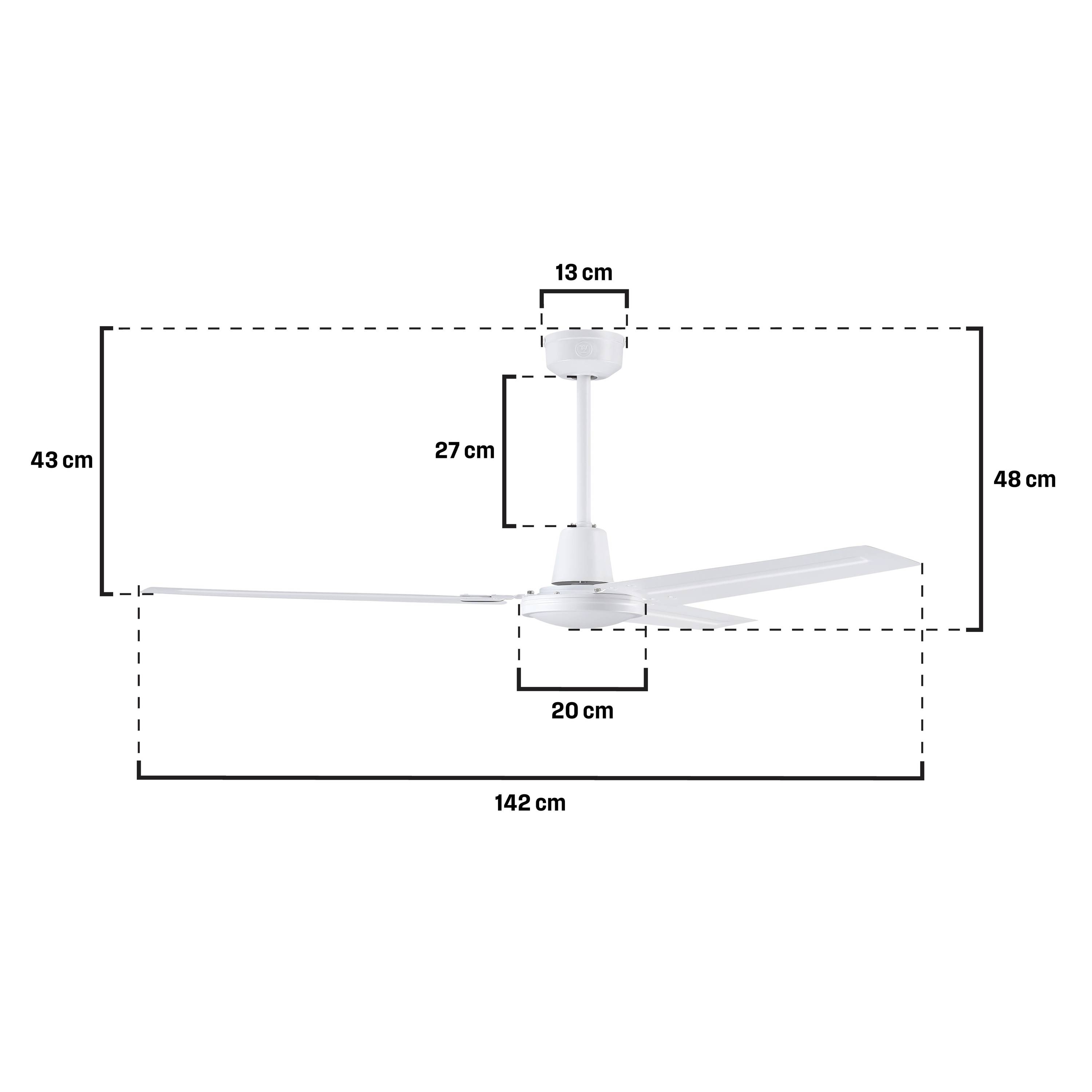 Westinghouse Industrial Deckenventilator 34 W (Ø x H) 142 cm x 48 cm Weiß (matt) mit Fernbedienung