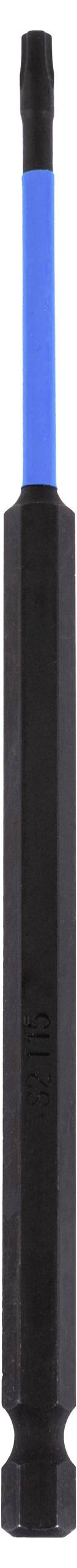 Ein vertikales Bild eines schwarzen Baseballschlägers aus Kunststoff mit blauem Griff.