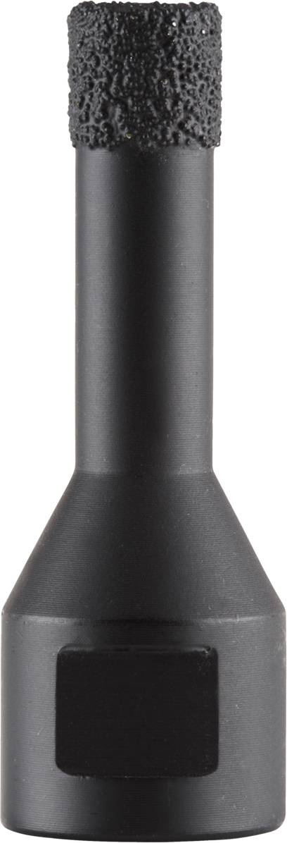 Eine schwarze Diamantbohrkrone mit zylindrischem Schaft und geriffelter Spitze, geeignet für präzises Bohren in harte Materialien.