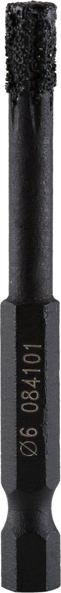 Schwarzer Metallbohrer mit geriffelter Spitze und achteckigem Schaft, geeignet für Bohrarbeiten in harten Materialien.