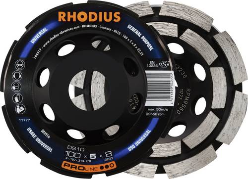 Rhodius 302916 DS10, Diamantschleiftopf 100 x 5,0 x 8,0 x 22,23 mm, Diamantschleiftopf, PRO