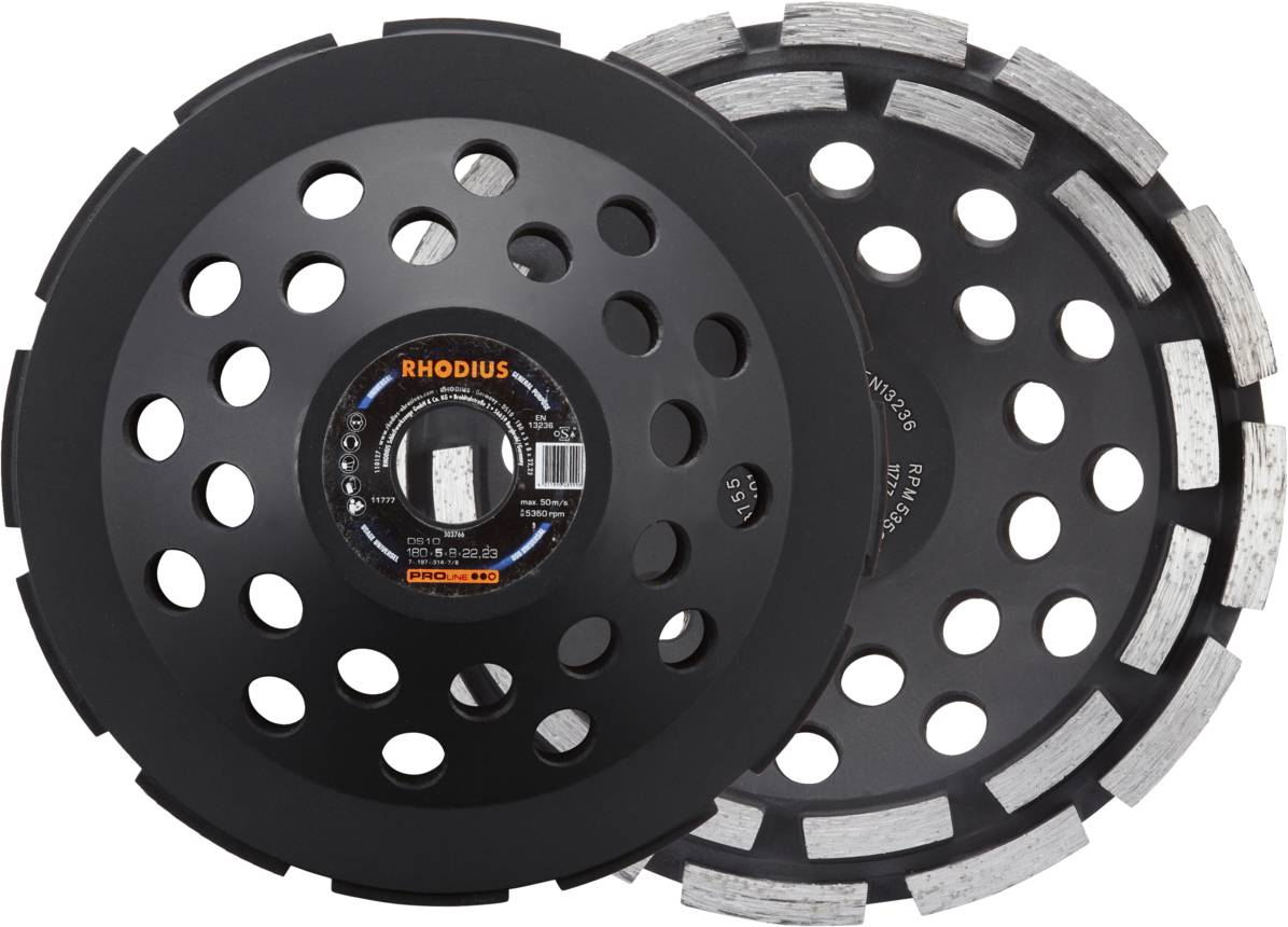 Rhodius 303766 DS10, Diamantschleiftopf 180 x 5,0 x 8,0 x 22,23 mm, Diamantschleiftopf, PROline, für Beton DS10 1St.