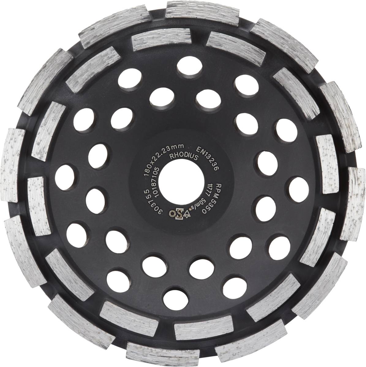 Rhodius 303766 DS10, Diamantschleiftopf 180 x 5,0 x 8,0 x 22,23 mm, Diamantschleiftopf, PROline, für Beton DS10 1St.