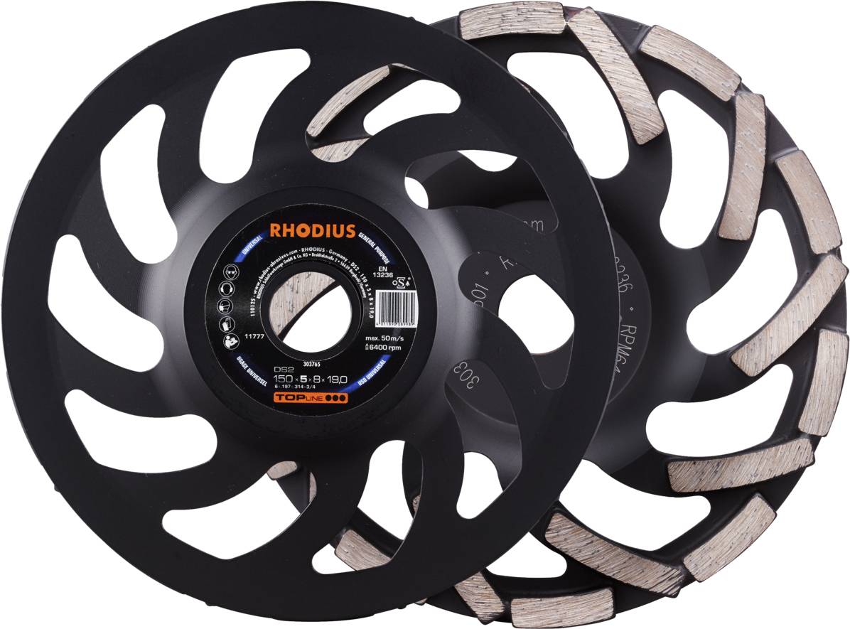 Rhodius 303765 DS2, Diamantschleiftopf 150 x 5,0 x 8,0 x 19,00 mm, Diamantschleiftopf, TOPline, für Beton DS2 1St.