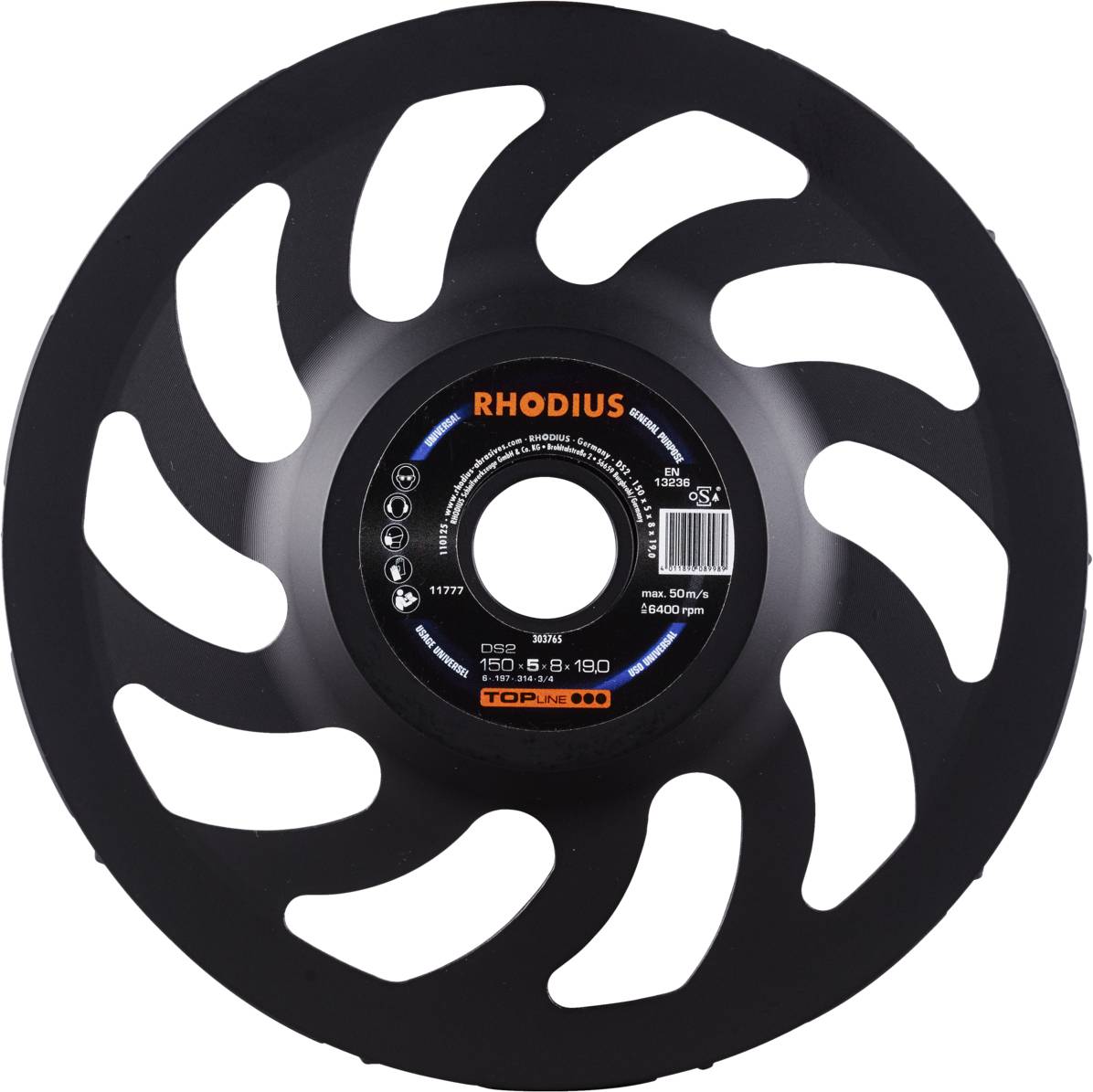 Rhodius 303765 DS2, Diamantschleiftopf 150 x 5,0 x 8,0 x 19,00 mm, Diamantschleiftopf, TOPline, für Beton DS2 1St.