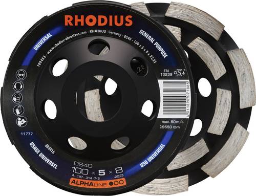 Rhodius 303416 DS40, Diamantschleiftopf 100 x 5,0 x 8,0 x 22,23 mm, Diamantschleiftopf, ALP
