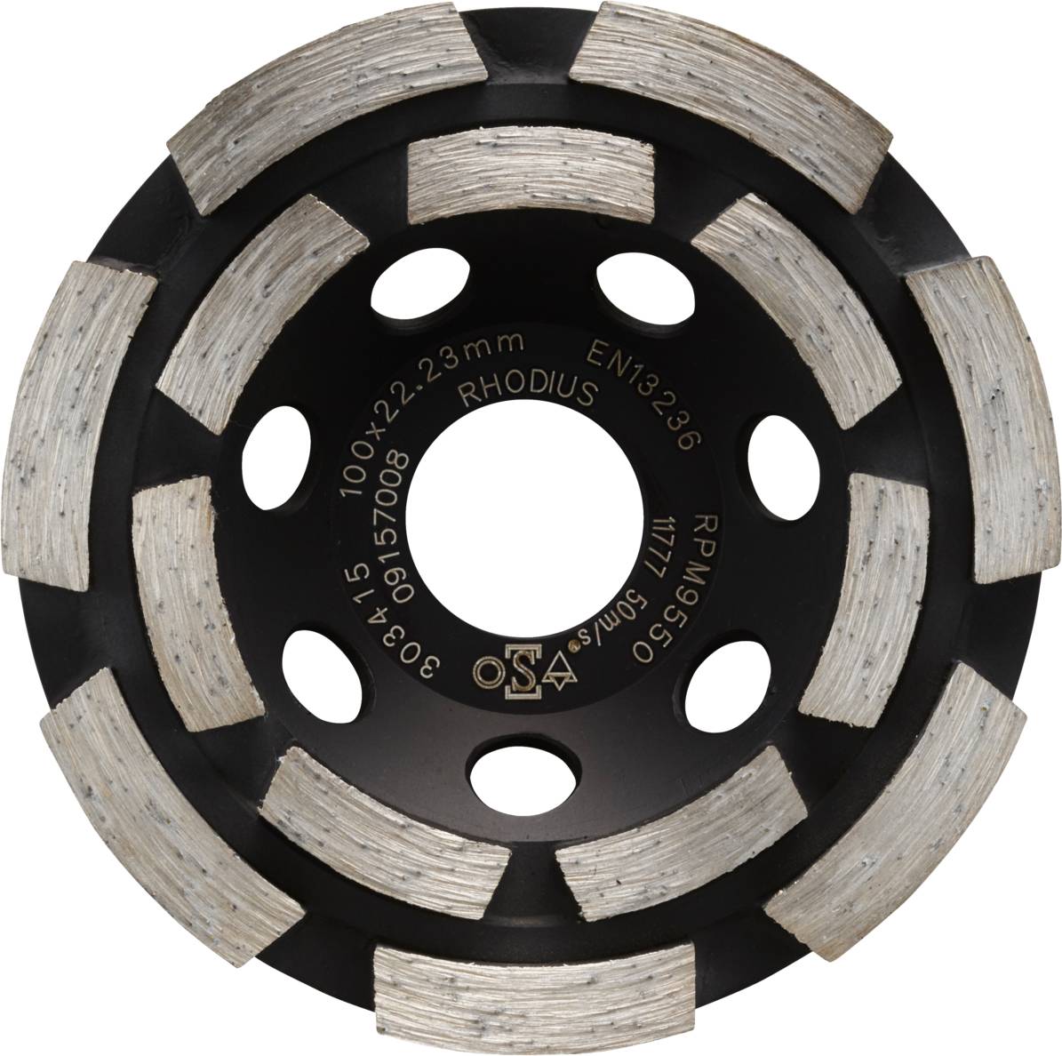 Rhodius 303416 DS40, Diamantschleiftopf 100 x 5,0 x 8,0 x 22,23 mm, Diamantschleiftopf, ALPHAline, für Beton DS40 1St.