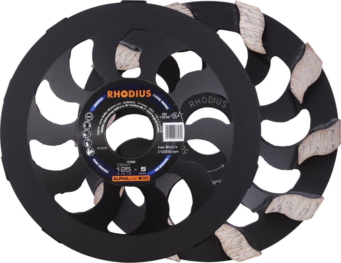 Rhodius 303603 DS41, Diamantschleiftopf 125 x 5,0 x 7,0 x 22,23 mm, Diamantschleiftopf, ALPHAline, für Beton DS41 1St.