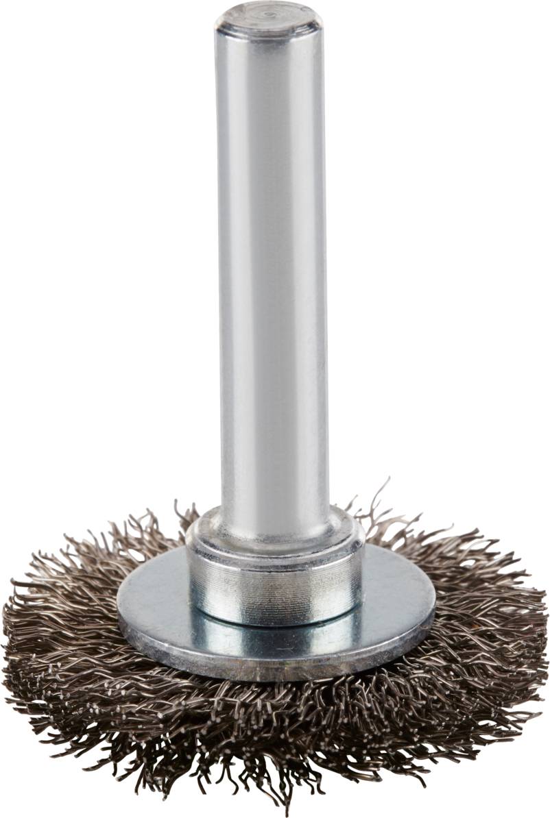 Eine Drahtbürste mit langem Metallschaft und dichten Borsten, geeignet zur Reinigung und Entgratung von Metalloberflächen.
