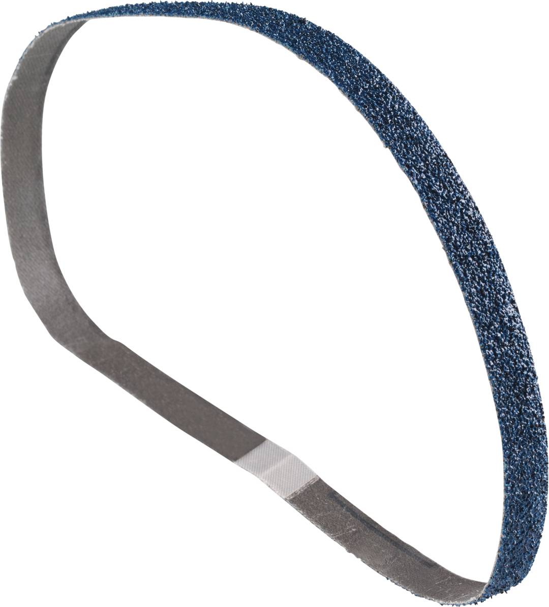 Schleifband aus blauem Schleifgewebe, elastisch und geschlossen, geeignet für Schleifmaschinen zur Bearbeitung von metallischen Oberflächen.