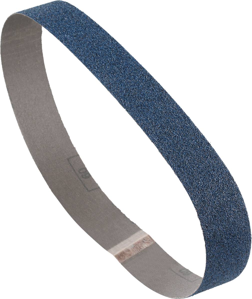 Ein Schleifband aus blauem Schleifmaterial in einer ovalen Form, verwendet für Schleifmaschinen.