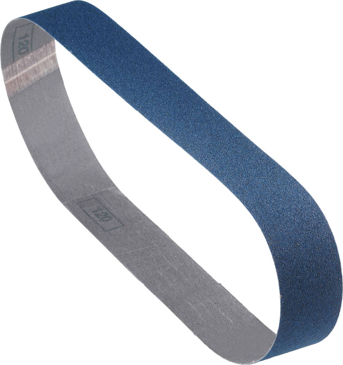 Ein Endlosschleifen-Schleifband mit blauer Körnung und der Aufschrift '120', für Schleifmaschinen verwendet.