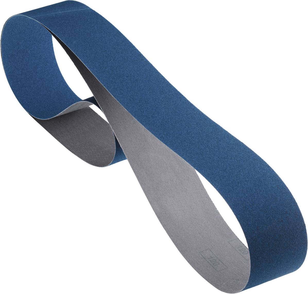 Ein blau-graues Schleifband bildet eine endlose Schleife. Es wird für Trocken- und Nassschleifarbeiten verwendet.