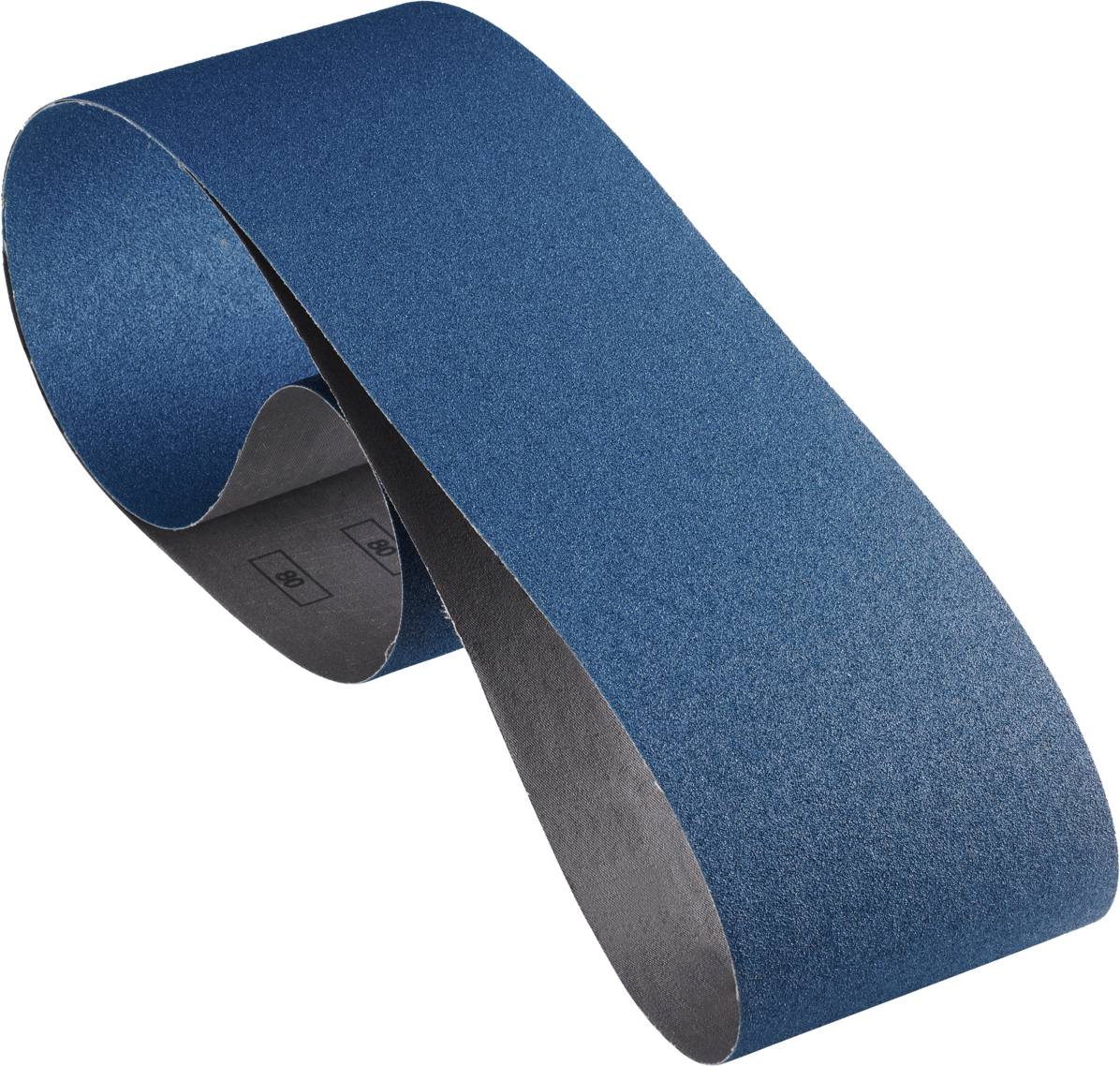 Endlos-Schleifband mit blauer Schleiffläche, geeignet für Industriemaschinen zur Bearbeitung von Oberflächen.