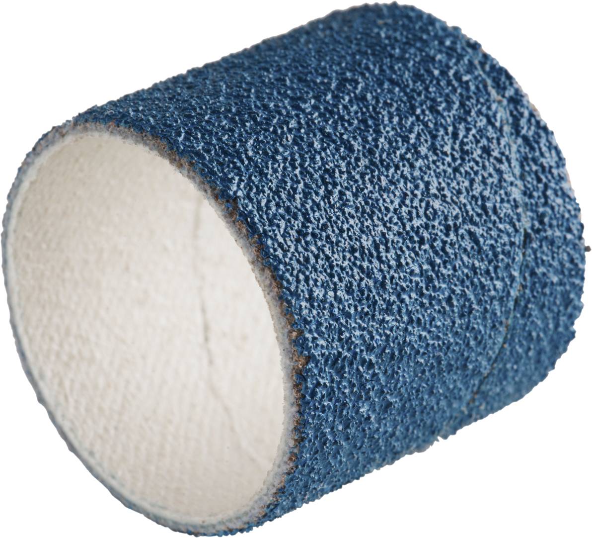 Ein blauer Schleifbandzylinder, der in der Holzbearbeitung verwendet wird. Strukturierte Oberfläche zur Materialentfernung.