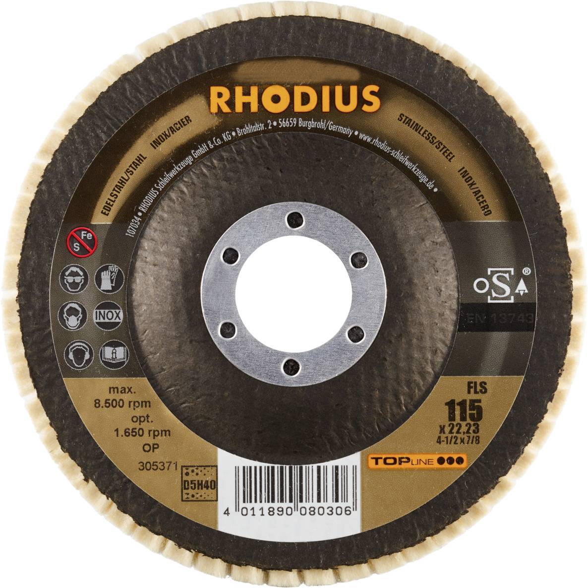 Rhodius FLS, 2 Stück Filzlamellenpolierer 115 x 22,23 mm, TOPline, Made in Germany, für Edelstahl, Stahl, NE-Metalle 305371