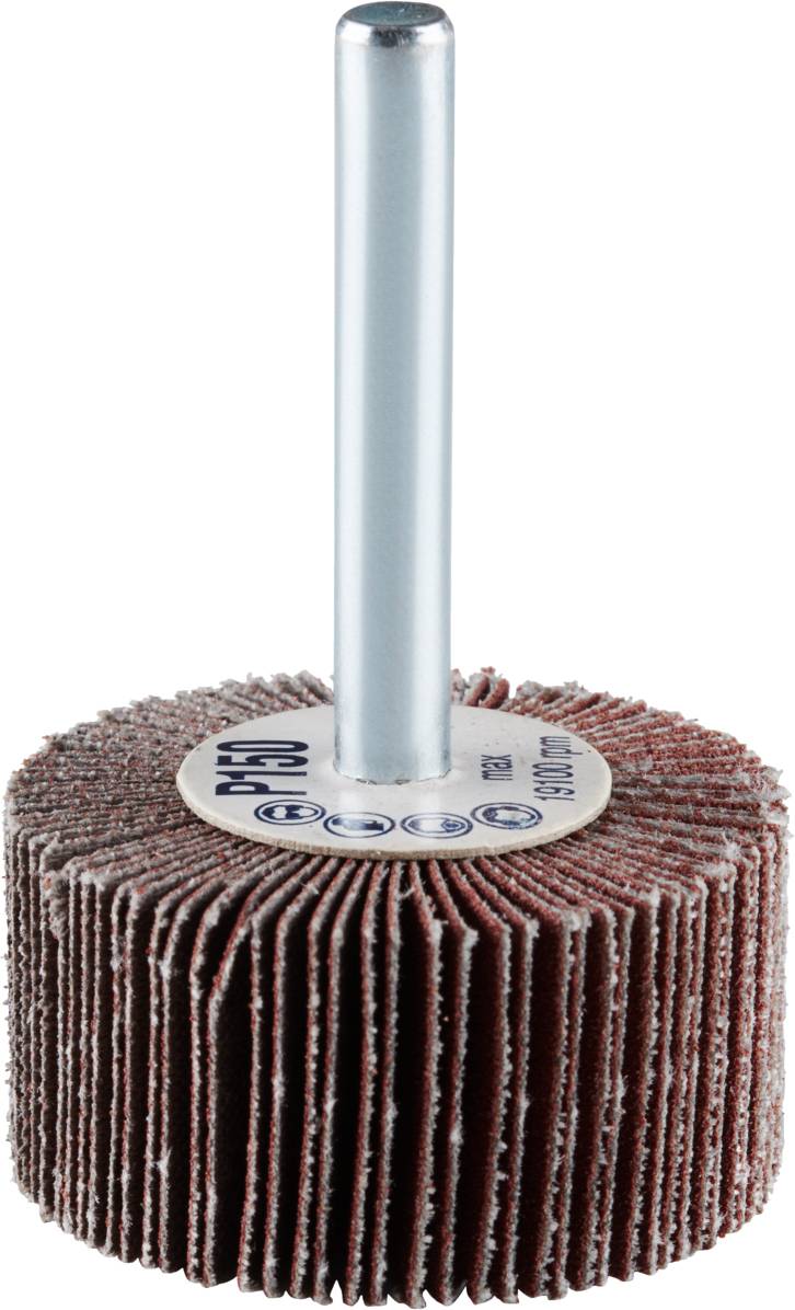 Schleifmop mit Metallstift; K80 Körnung, geeignet für das Schleifen, Polieren oder Entgraten von Metalloberflächen.