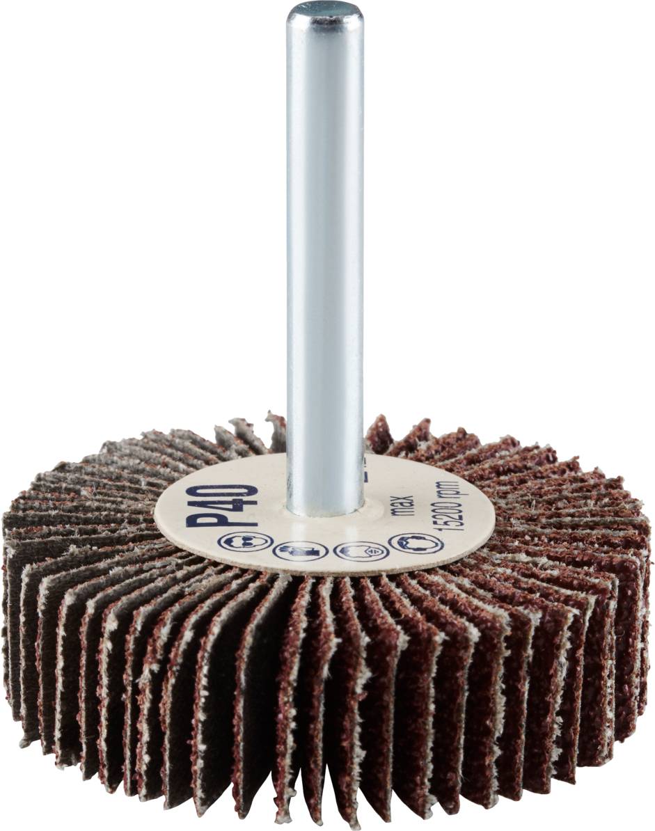 Dreibacken-Schleifkopf mit P40-Körnung und Metallstange, geeignet für das Schleifen von Holz oder Metalloberflächen.