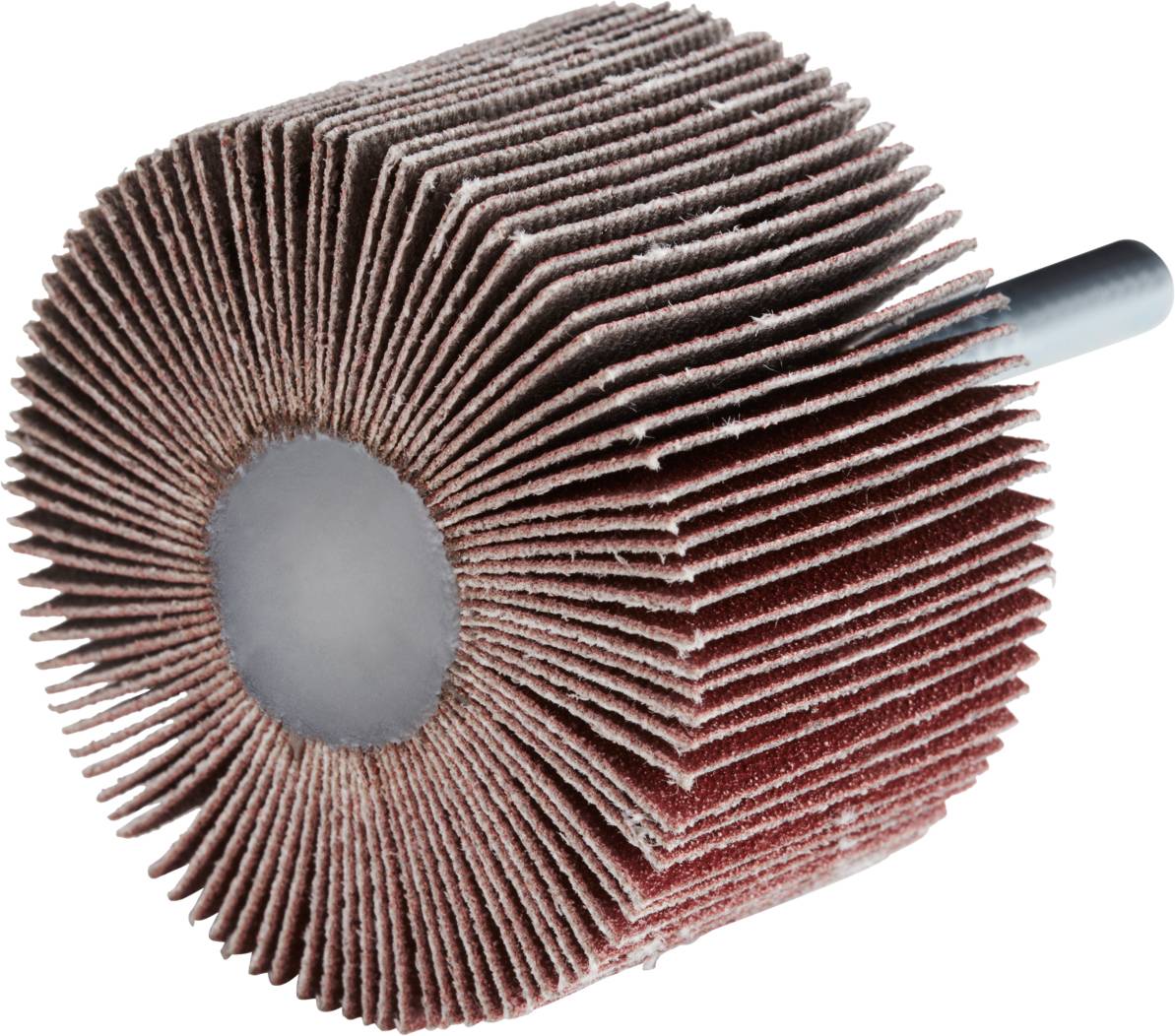 Schleifwerkzeug: Zylindrische Schleifscheibe mit radialen Lamellen aus Schleifpapier. Verwendet für präzises Schleifen und Glätten von Oberflächen.