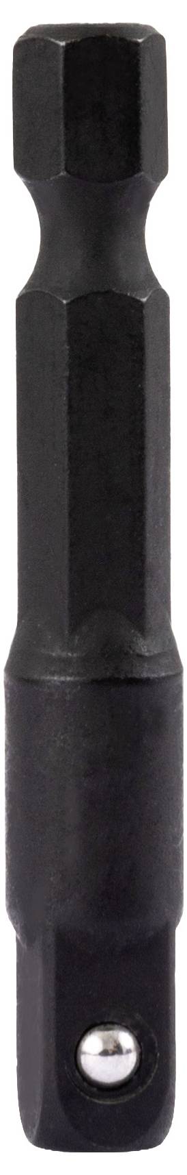 Ein schwarzer, zylindrischer Bohrbitadapter mit einem sechseckigen Ende und einem Kugellager-Verschlussmechanismus für eine sichere Befestigung.