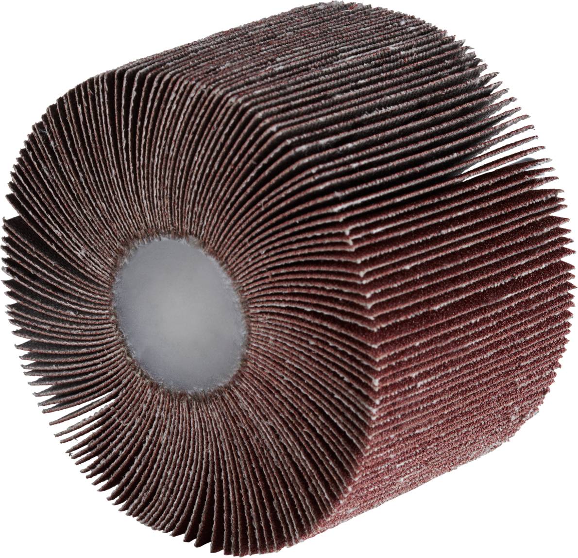 Schleifwalze mit lamellenartigen, radial angeordneten Schleifblättern. Verwendet für feines Schleifen und Polieren von Oberflächen.